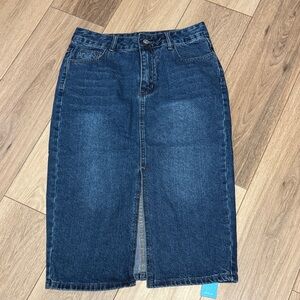Cupshe NWT S Denim SPLIT FRONT pockets zipper Midi Skirt